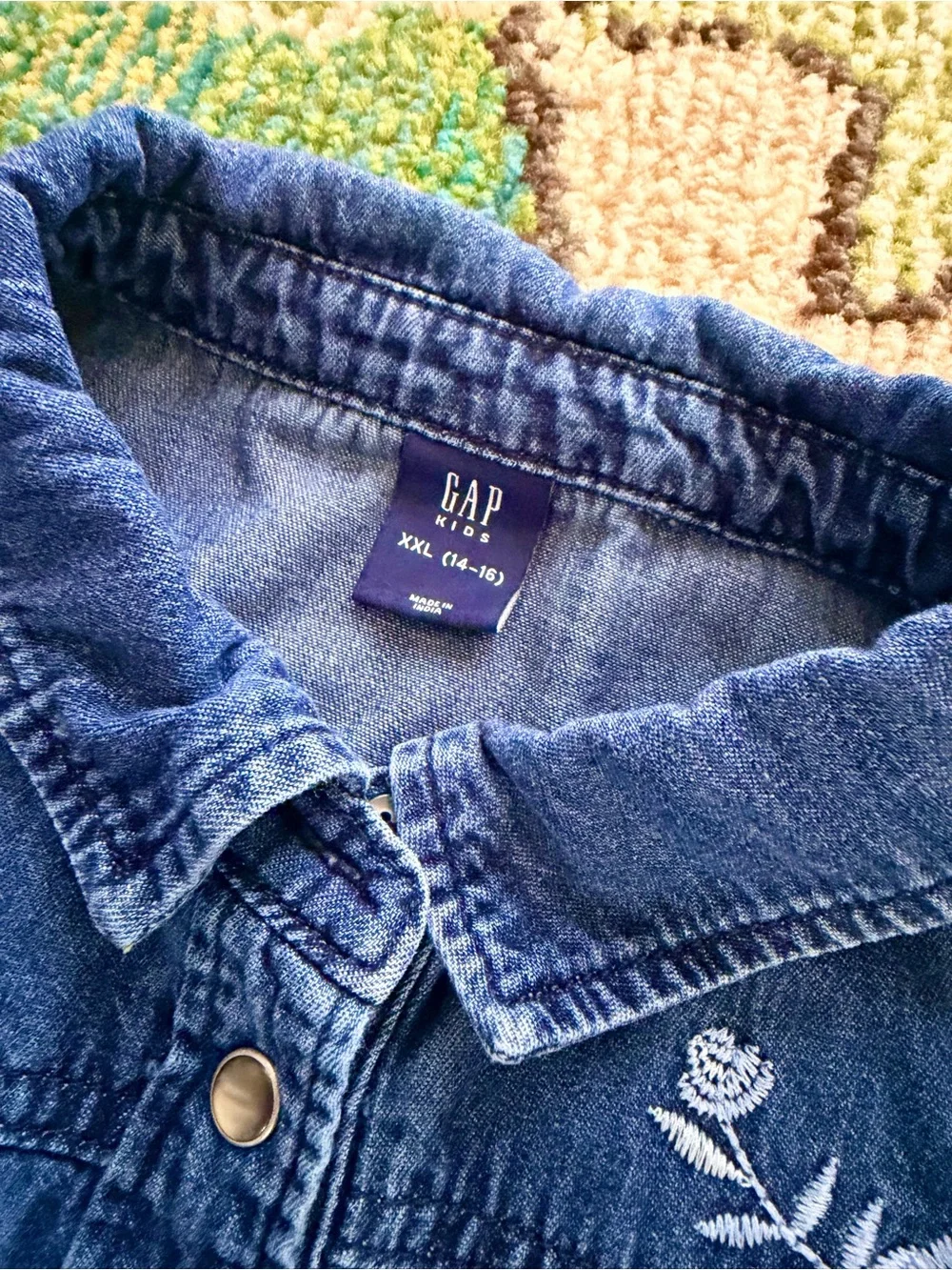 GAP Girls Denim Button Up Denim Rose Western Top
